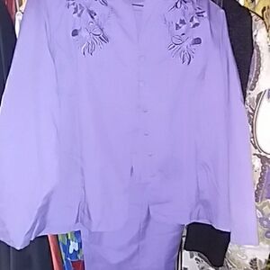 Elegant Embroidered Women's Purple Pant Suit